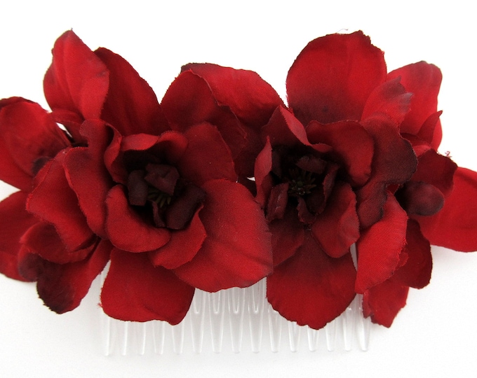 6 Rich Red Peony Poly Silk Flower Hair Clip Etsy