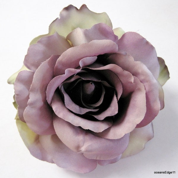 4.5" Mauve Lavender Gray Silk Rose Brooch Pin