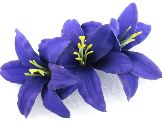 Hair Accessory 3 1//2/" Purple Lily Silk Flower Hair Clip Bridal Party,Luau