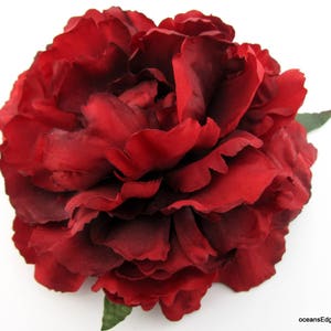 6" Rich Red Peony Poly Silk Flower Brooch Pin