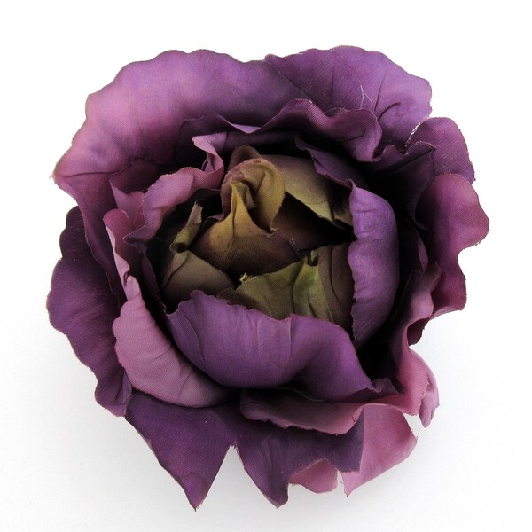 4" Mauve Violet Purple Sage Bourbon Rose Silk Flower Hair Clip