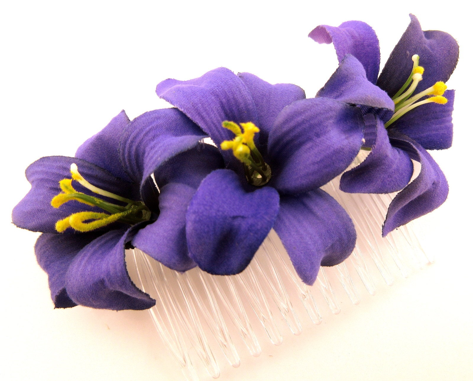 Triple Purple 2 Lily Silk Flower Hair Comb Etsy