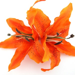 XL Double 8" Tropical Mango Orange Tiger Silk Lily Hair Clip