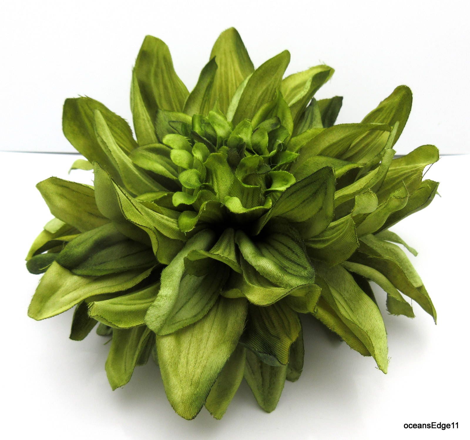 Large 6 Variegated Olive Green Dahlia Poly Silk Flower Etsy