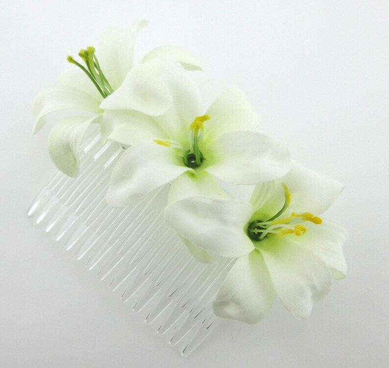 Triple Cream White Lily Silk Flower Hair Comb Etsy