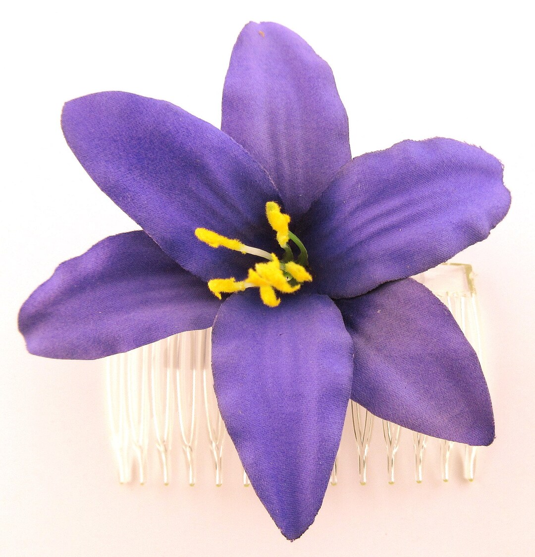 3.5 Deep Purple Lily Silk Flower Hair Comb Etsy