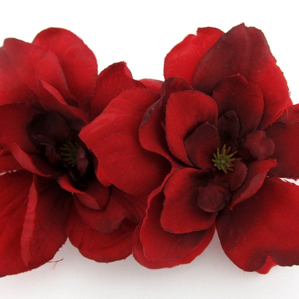 Double Ruby Red Silk Apple Blossom Hair Clip