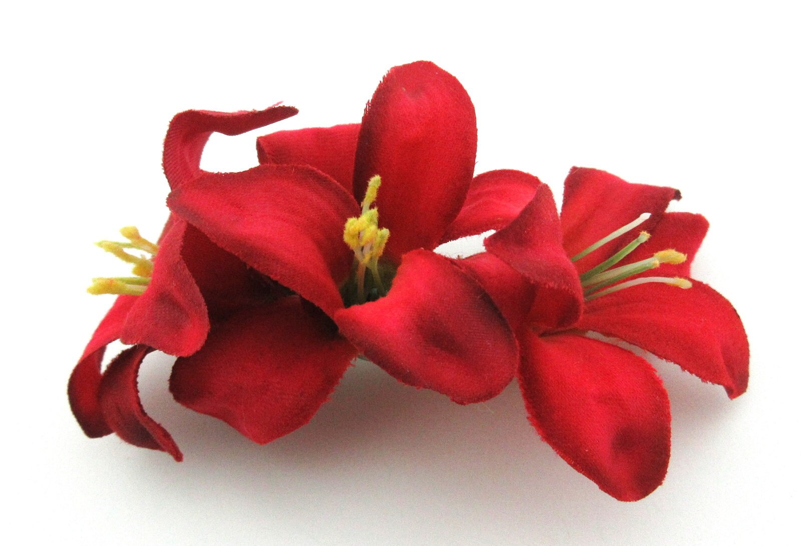 Petite Triple Red Lily Silk Flower Hair Clip Etsy