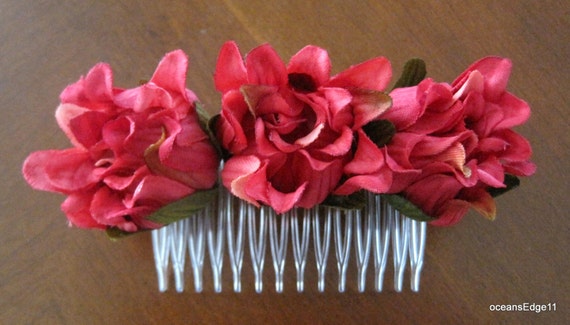 Triple Fuchsia Pink Dahlia Bud Poly Silk Flower Hair Comb | Etsy