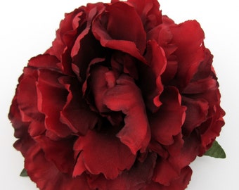 6" Rich Red Peony Poly Silk Flower Hair Clip