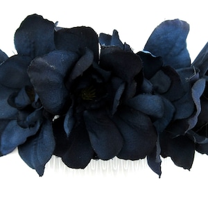 Four Silk Flower Navy Blue Apple Blossom Hair Comb