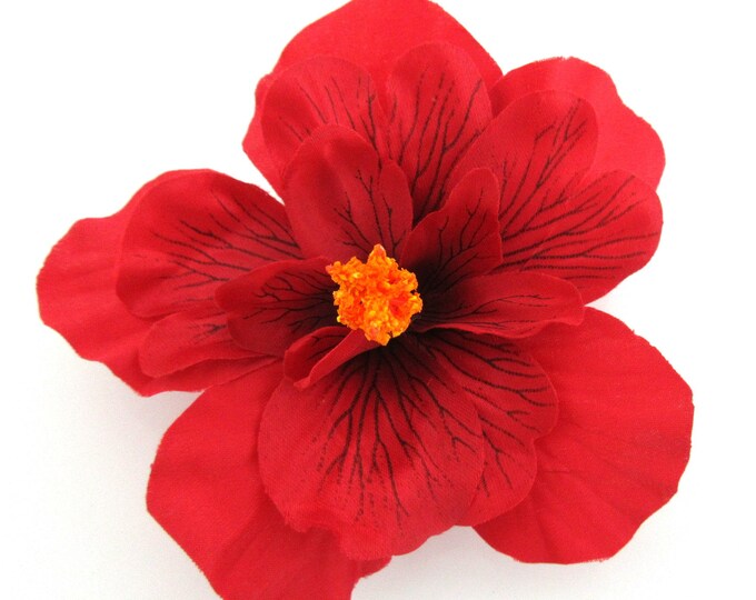 5 Tropical Red Hibiscus Poly Silk Flower Hair Clip Etsy