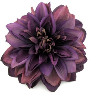 Large Variegated Mauve Purple Dahlia Silk Flower Brooch Pin 7" Dinner Plate Style