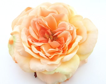 Large 5.5" Peach Silk Flower Sophia Rose Brooch Pin