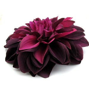 Large Magenta Plum Dahlia Silk Flower Brooch Pin 7 Dinner Plate Style image 3