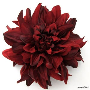 Large 6" Variegated Rich Red Dahlia Poly Silk Flower Brooch Pin