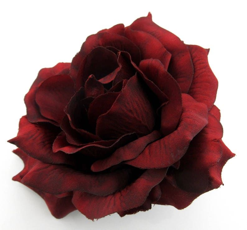 5.5 Deep Red Rose Poly Silk Flower Brooch Pin