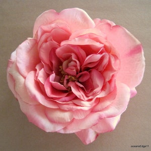 Large 5.5" Variegated Pink Silk Flower Sophia Rose Brooch Pin