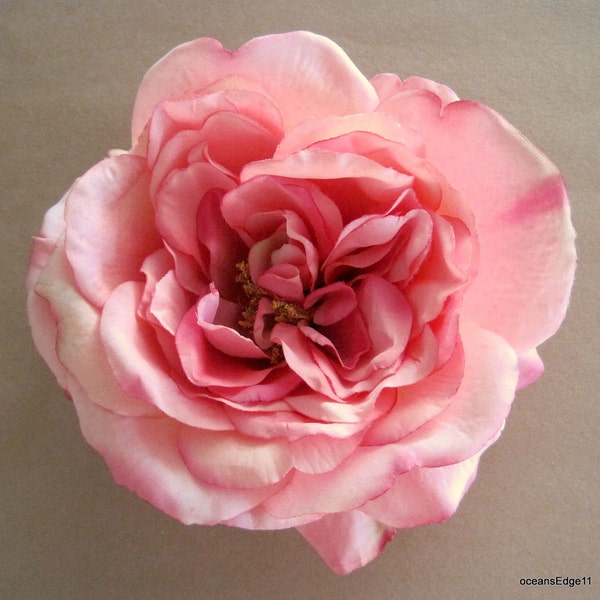 Large 5.5" Variegated Pink Silk Flower Sophia Rose Brooch Pin
