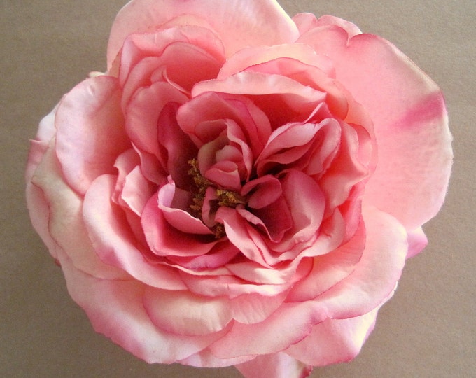 Large 5.5 Variegated Pink Silk Flower Rose Brooch Pin Etsy