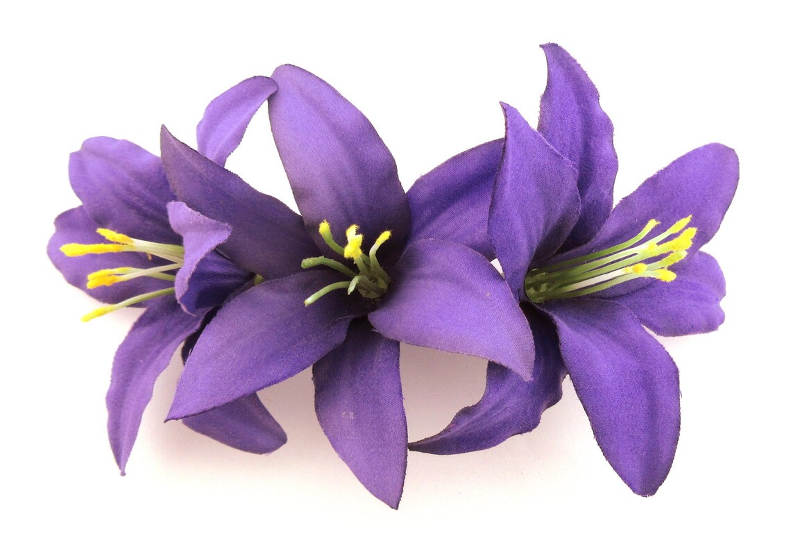 Triple Deep Purple Lily Silk Flower Hair Clip Tropical Resort Etsy