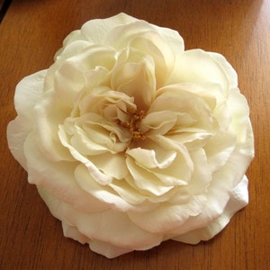 Large 5.5&quot; Cream White Silk Sophia Rose Flower Brooch Pin