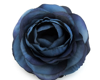 3.5" Navy Blue Ranunculus Silk Flower Brooch Pin