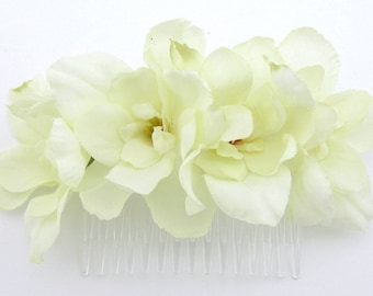 Four Silk Flower Cream White Apple Blossom Hair Comb