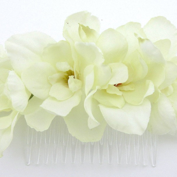 Four Silk Flower Cream White Apple Blossom Hair Comb