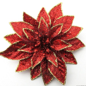 Grote 6" roodgouden glitter kerstster bloem broche pin kerstster