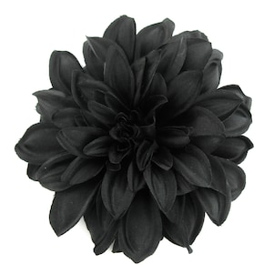 4.5" Jet Black Dahlia Poly Silk Flower Brooch Pin