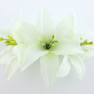 Romantic Triple White Cream Lily Silk Flower Hair Clip