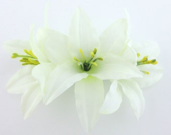 Romantic Triple White Cream Lily Silk Flower Hair Clip