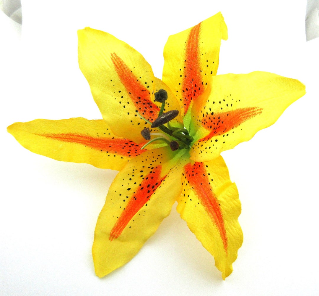 XL Tropical 8 Yellow Mango Tiger Lily Poly Silk Flower Brooch Pin Etsy