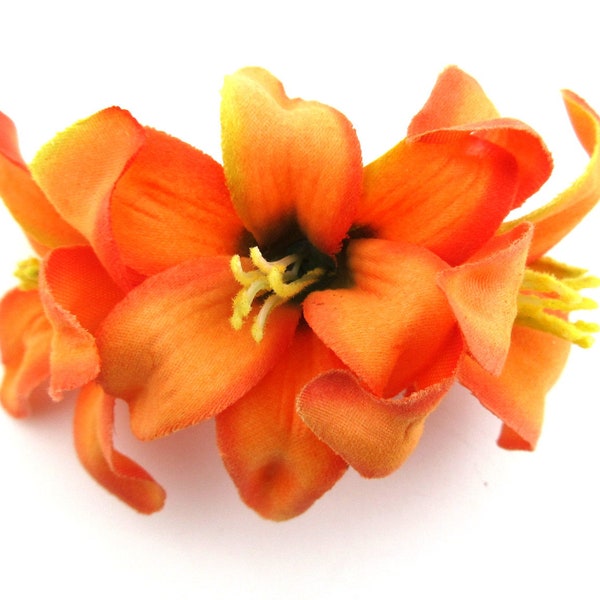 Petite Triple Mango Orange Lily Silk Flower Hair Clip