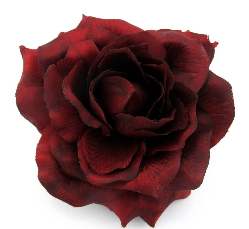 5.5 Deep Red Rose Poly Silk Flower Brooch Pin