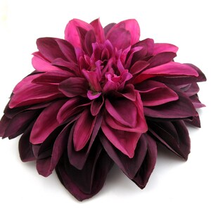 Large Magenta Plum Dahlia Silk Flower Brooch Pin 7 Dinner Plate Style image 2