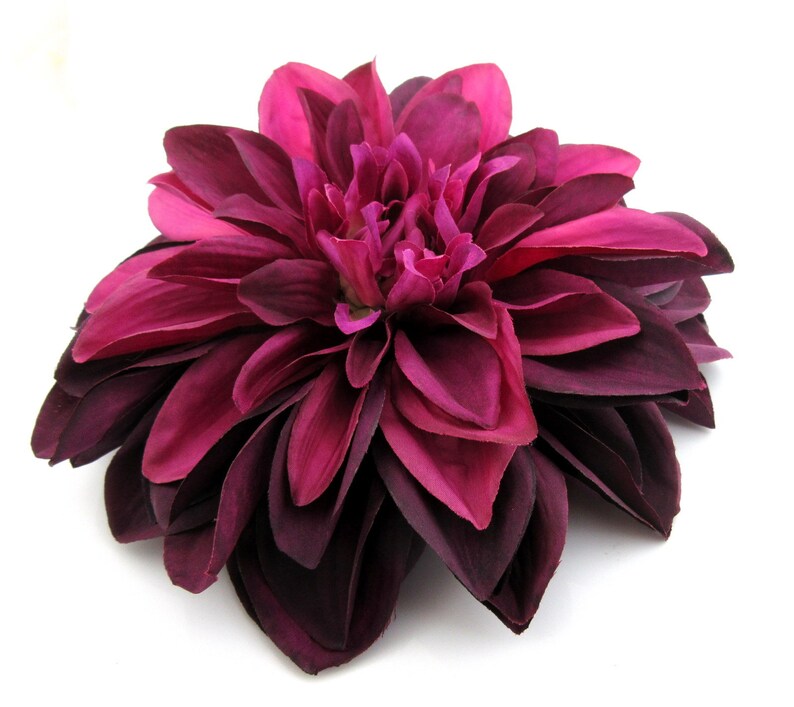 Large Magenta Plum Dahlia Silk Flower Brooch Pin 7 Dinner Plate Style image 2