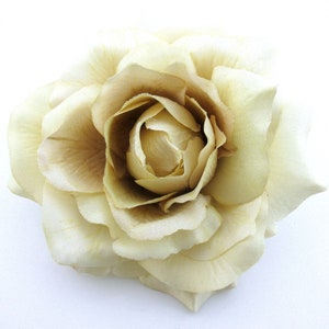 5.5&quot; Champagne Cream Satiny Rose Poly Silk Flower Brooch Pin