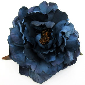 6" Deep Navy Blue Peony Poly Silk Flower Brooch Pin