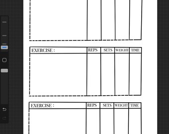May include: A white workout planner with black text and lines. The planner includes sections for exercise, reps, sets, weight, and time. The title "WORKOUT PLANNER" is at the top. The planner is designed to track fitness progress.
