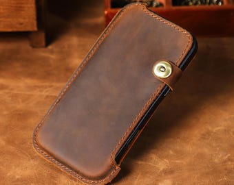 Engraved Leather Phone Belt Holster For 6.9In iPhone Pro Max Galaxy | Father's Day Gift