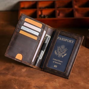 Leather passport cover, Personalized passport holder, Slim passport trvel wallet, Gift for Dad, Birthday gift