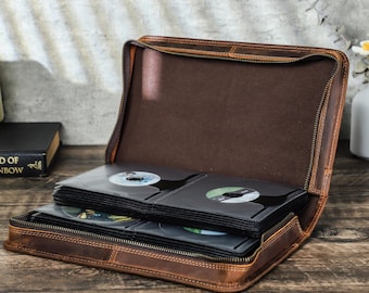 Estuche de cuero para guardar CD, organizador de DVD de 80 piezas, caja organizadora de discos de juegos personalizada, estuche para discos de películas y música