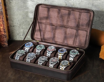 Personalized Luxury Watch Box, 10 Watch Storage Case, Leather Watch Organizer Collection Box for Men, Anniversary Gift For Him