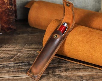 Leather single pen holder pouch for men, Travel fountain pen case organizer, Graduation gift