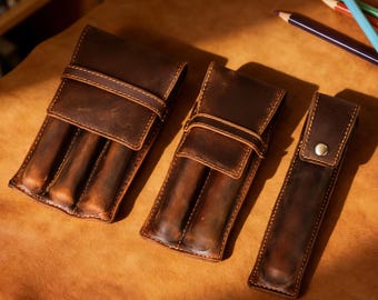 3 Slots Leather Pen Case, Fountain Pen holder, Travel Pen Pouch, Engraved Pen Organizer for Men, Christmas Gift