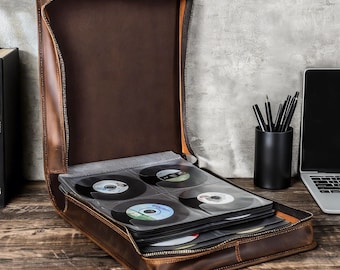 Leather 224 Pcs CD Storage Case, Handmade DVD Movie Disk Organizer Box, Personalised Birthday Gift