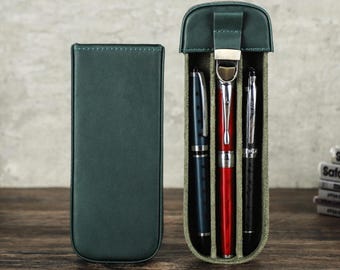 Étui à stylos en cuir personnalisé, 3 étuis pour stylos plume, boîte à stylos en cuir, organisateur de porte-stylos pour homme, cadeau d'anniversaire, cadeau d'anniversaire pour lui