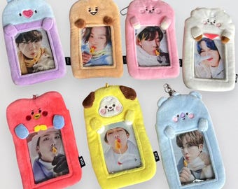 BTS BT21 Plush Photocard Holder, Kpop Idol Photo Keychain, Cute BTS Style Card Sleeve, Soft Doll Frame, Bangtan Army Fan Gift